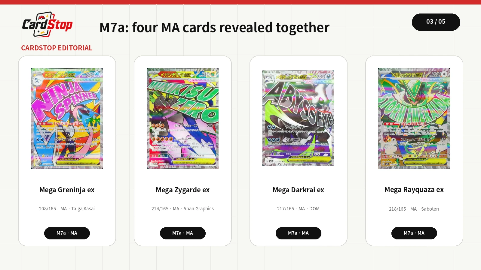 Mega Greninja ex, Mega Zygarde ex, Mega Darkrai ex and Mega Rayquaza ex M7a MA cards